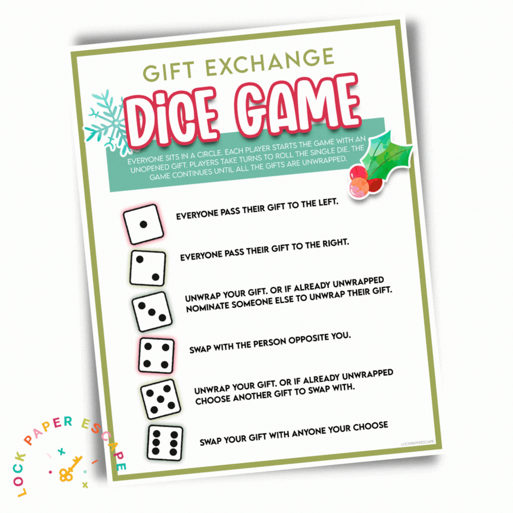 Christmas Dice Gift Exchange Game - Lock Paper Escape with regard to Free Printable Christmas Gift Exchange Dice Game