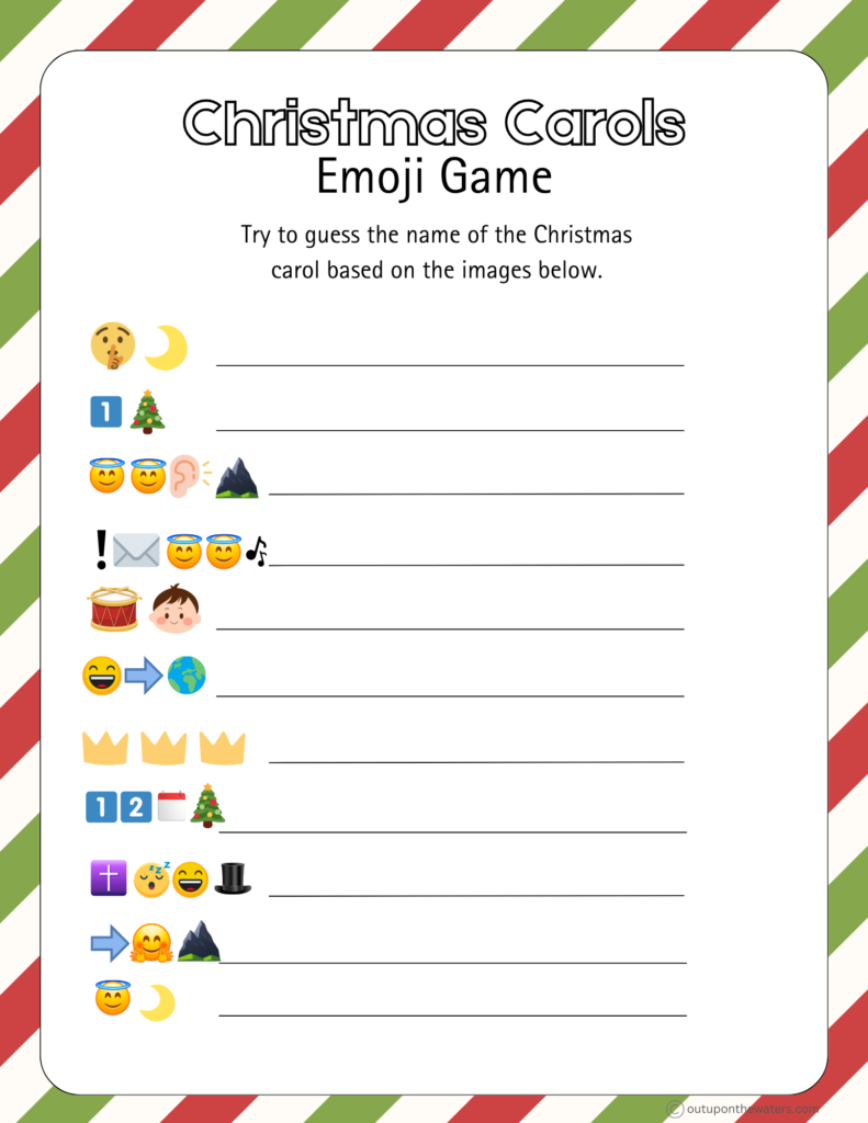 Christmas Emoji Game Printable: Christmas Carols - Out Upon The Waters within Guess The Christmas Song Game Printable