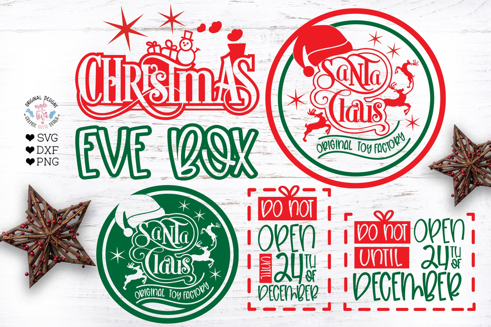 Christmas Eve Box Set - From Santa - Cut Files - Sublimation with Free Printable Christmas Eve Box Label Template