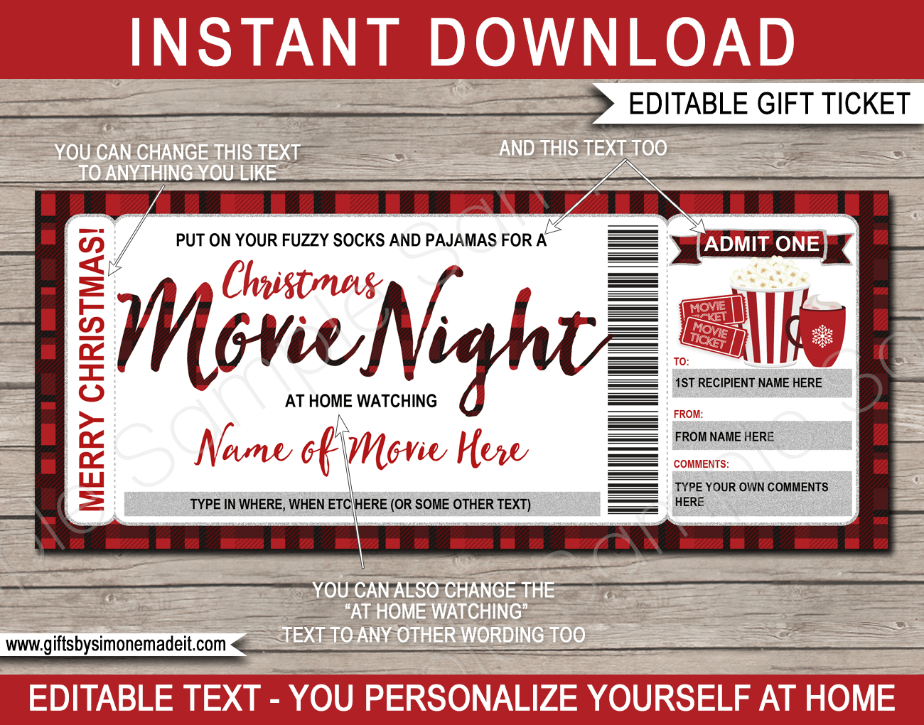 Christmas Family Movie Night Ticket Template | Gift Voucher regarding Free Printable Christmas Movie Ticket