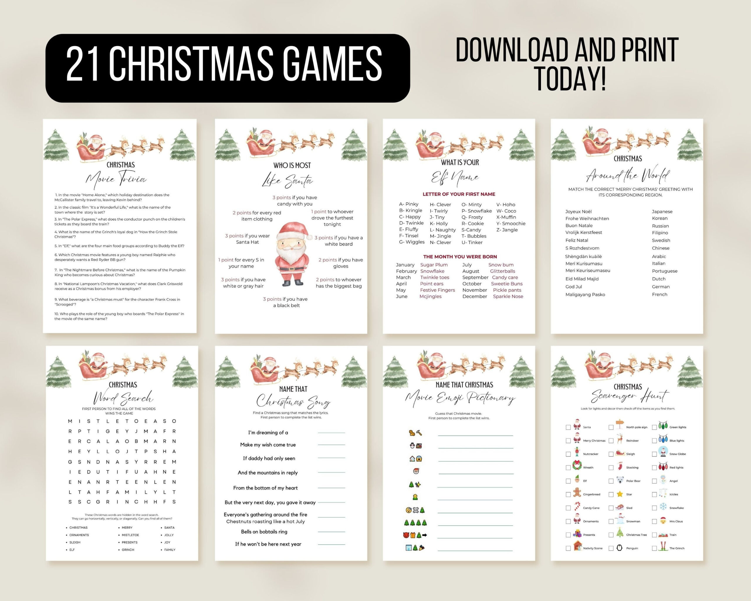 Christmas Games Bundle, Christmas Party Games, Printable Christmas within Etsy Christmas Games Printable