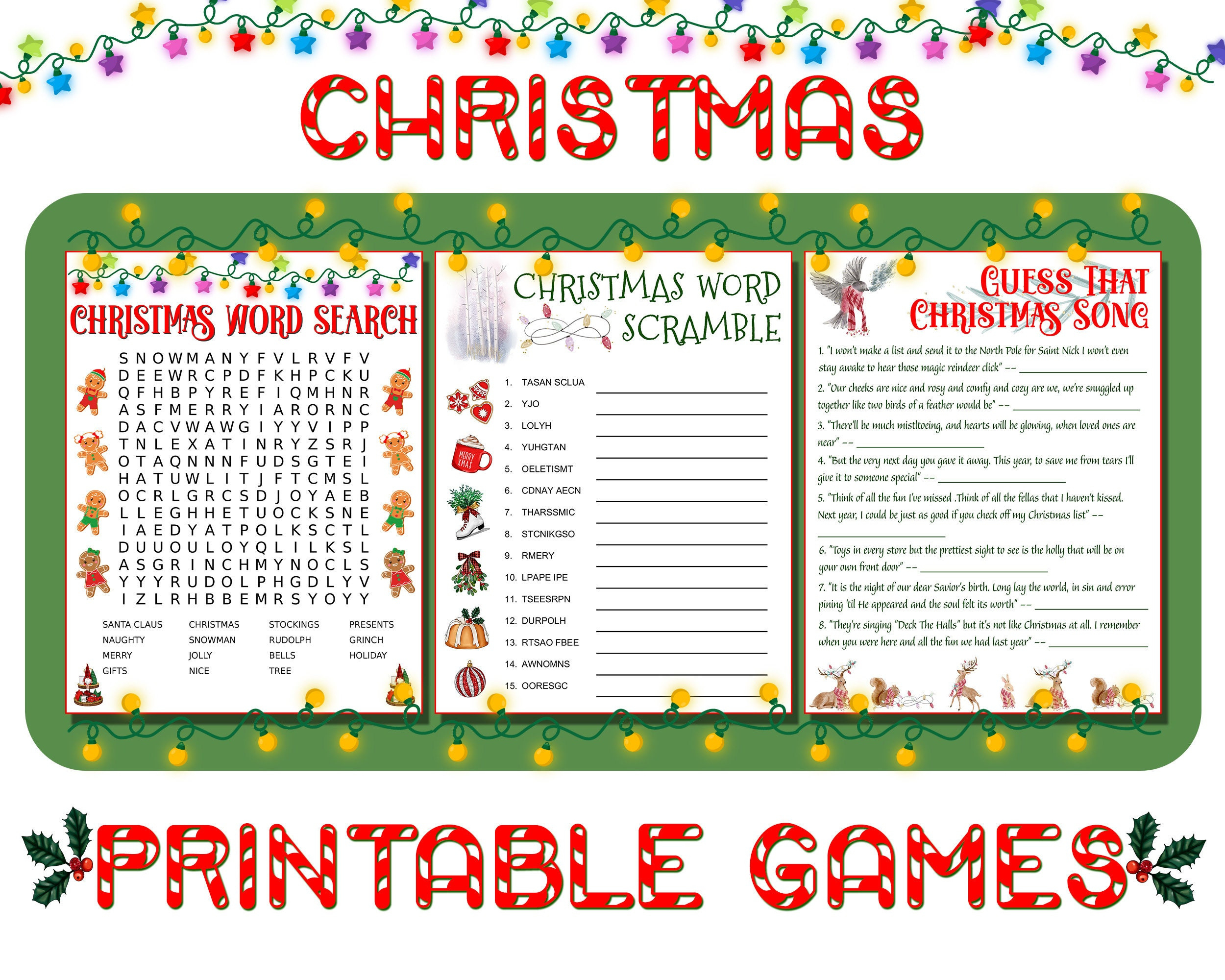 Christmas Games Printable, Printable Christmas Games, Family throughout Etsy Christmas Games Printable