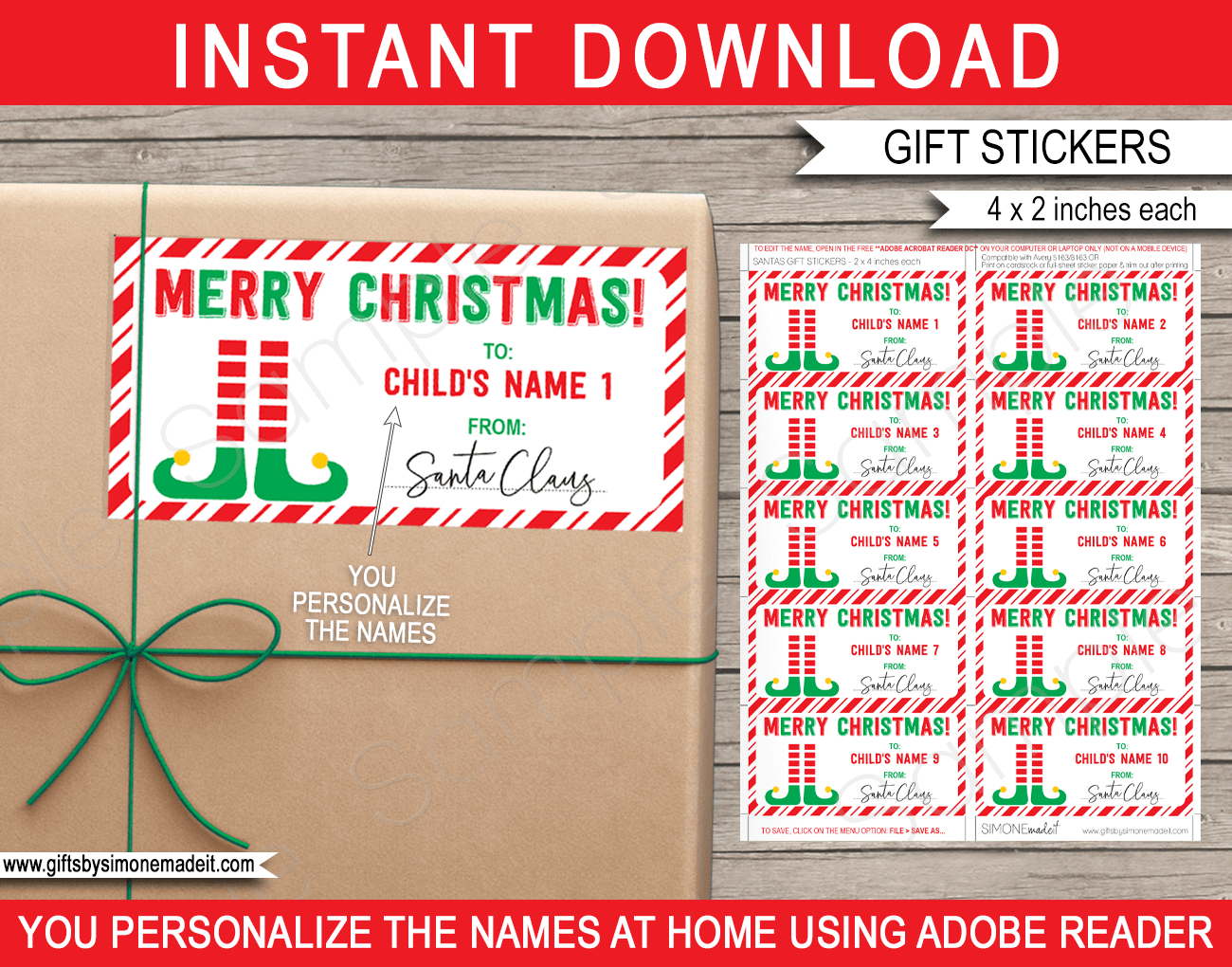 Christmas Gift Labels Template (Elf) - Red &amp;amp; Green with Editable Printable Gift Tags Christmas