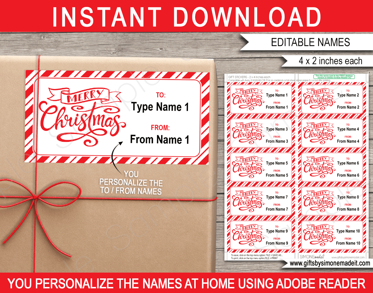 Christmas Gift Labels Template - From Your Name - Red pertaining to Printable Christmas Gift Name Tags