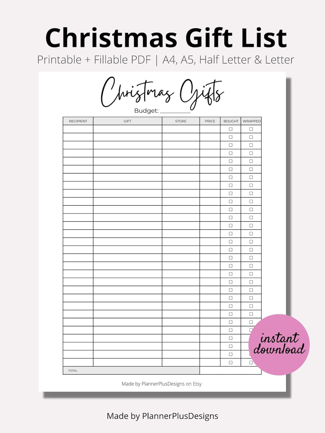 Christmas Gift List, Gift Tracker, Christmas Gift Planner pertaining to Printable Christmas List Planner