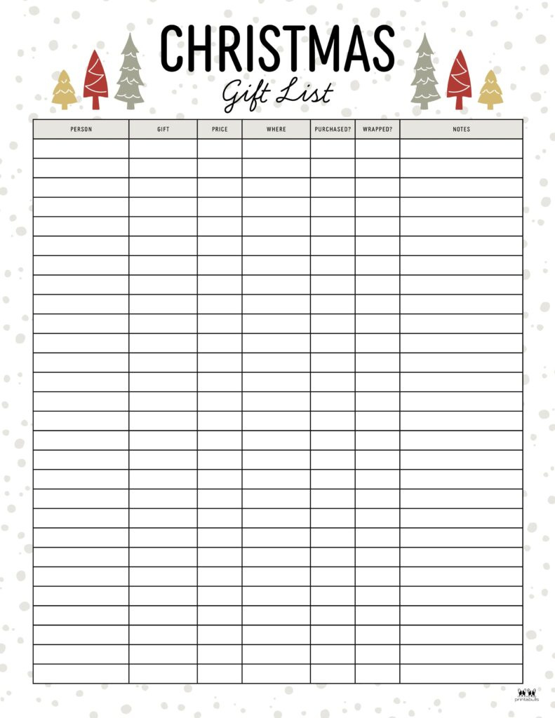 Christmas Gift List Templates - 20 Free Pages | Printabulls in Free Printable Christmas Shopping List Template