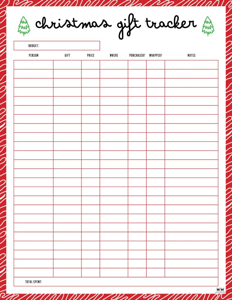 Christmas Gift List Templates - 20 Free Pages | Printabulls intended for Free Printable Christmas Gift Tracker