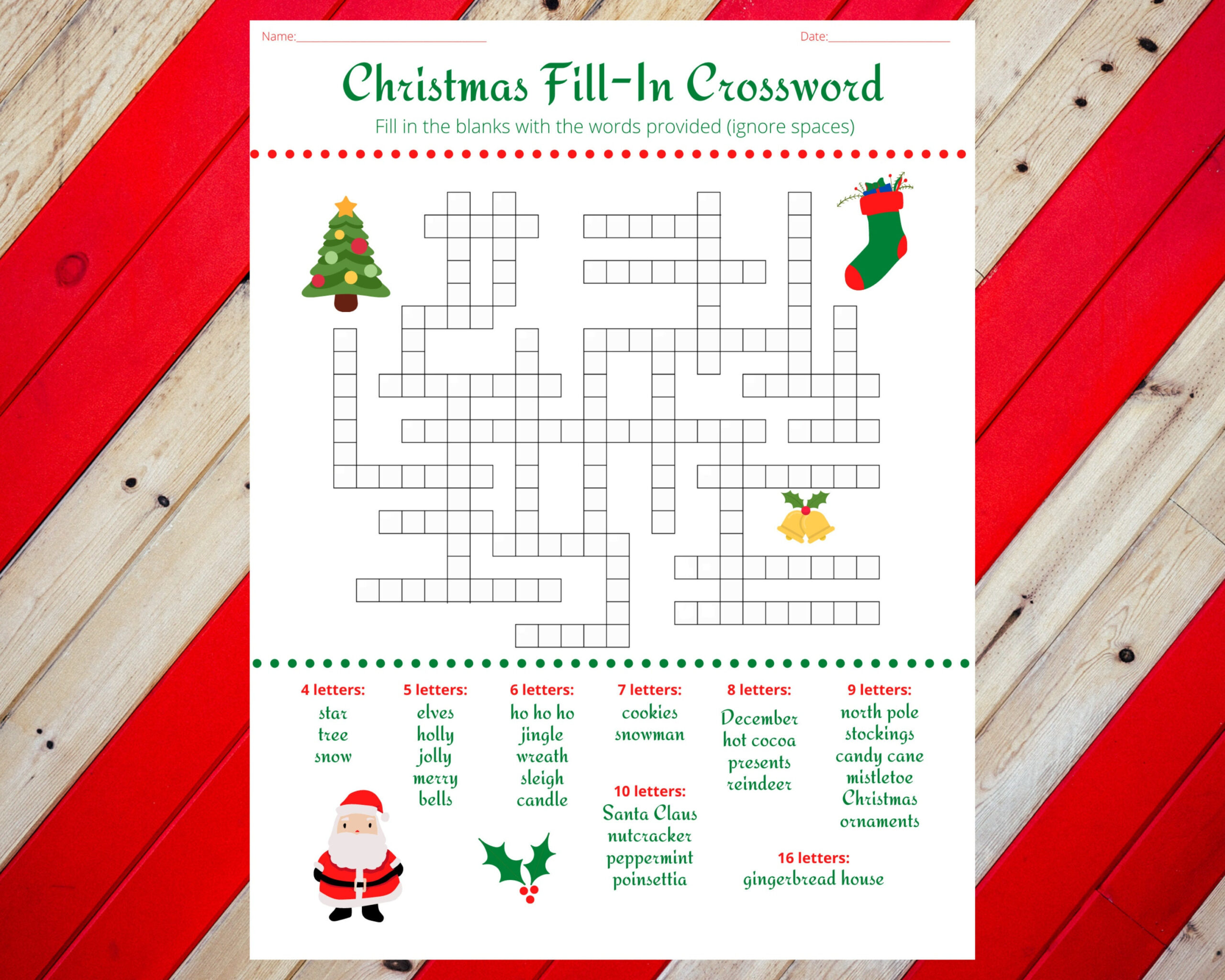 Christmas Holiday Fill In Crossword Puzzle Worksheet Digital intended for Christmas Themed Crossword Puzzles Printable