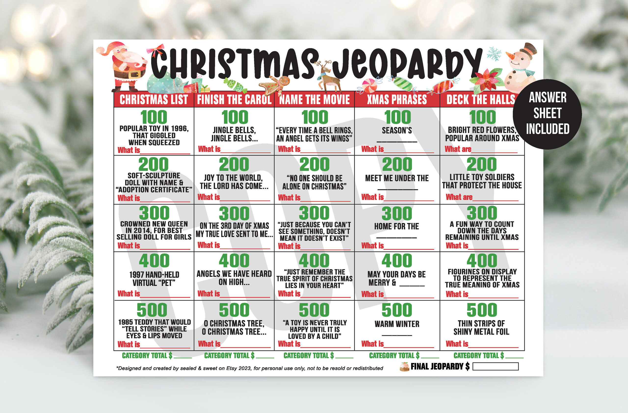 Christmas Jeopardy Game Holiday Jeopardy Christmas Trivia Holiday intended for Printable Christmas Jeopardy Game