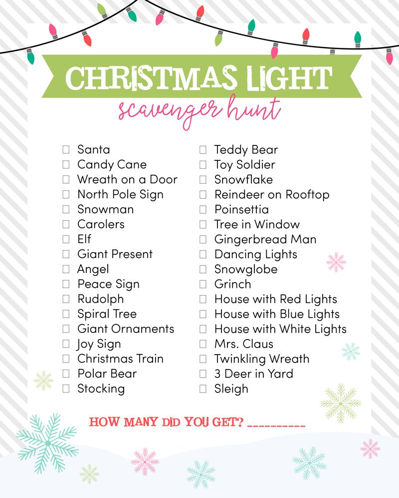 Christmas Light Scavenger Hunt regarding Free Printable Christmas Light Scavenger Hunt Printable