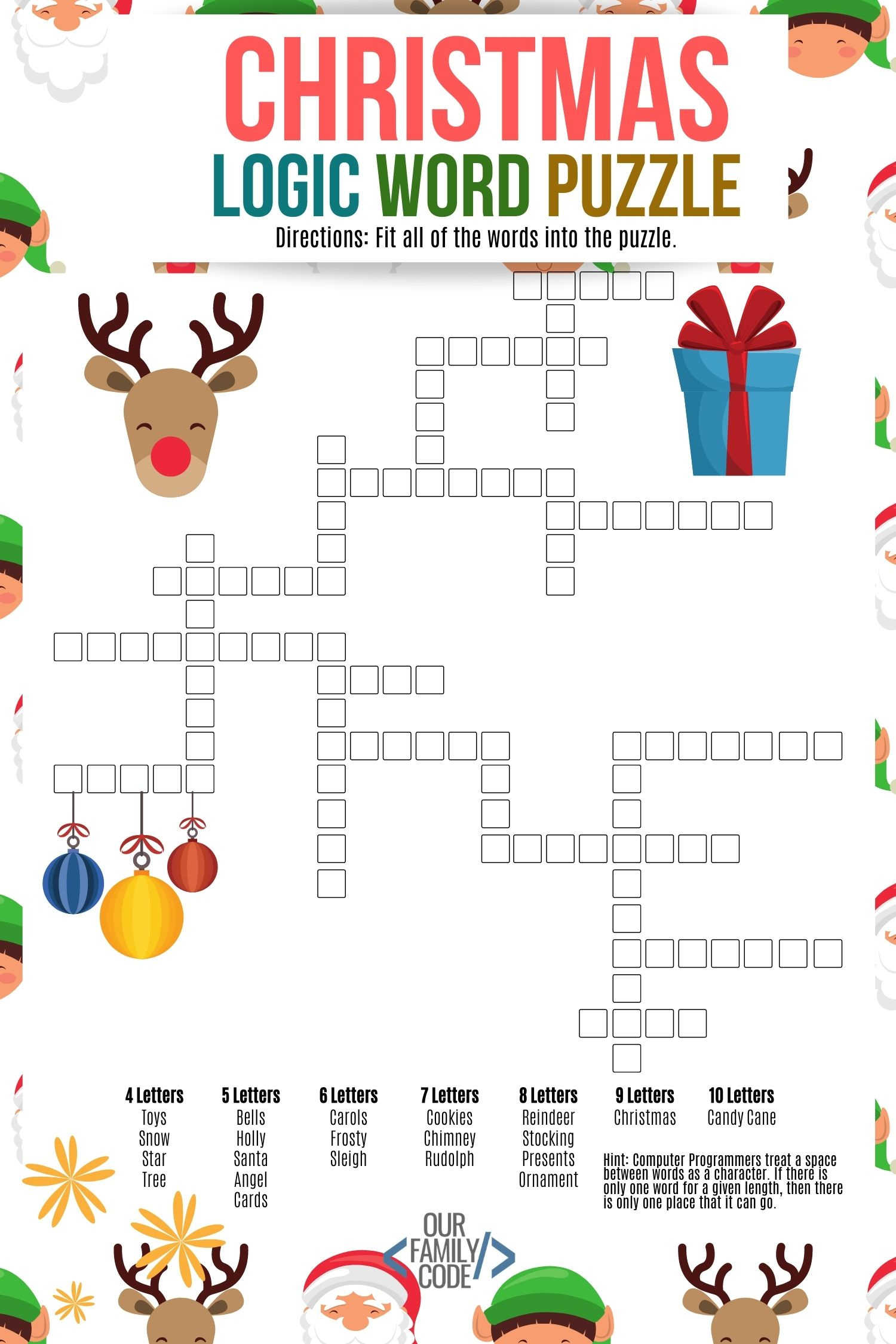 Christmas Logic Word Puzzle For Kids - Our Family Code intended for Free Printable Christmas Logic Puzzles Printable