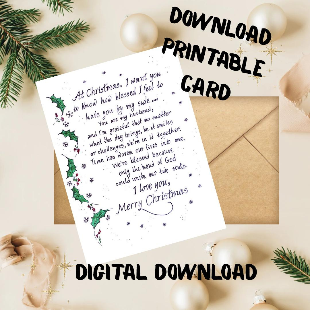 Christmas Love Message Card For Husband. To My Husband Christmas throughout Printable Christmas Card Husband