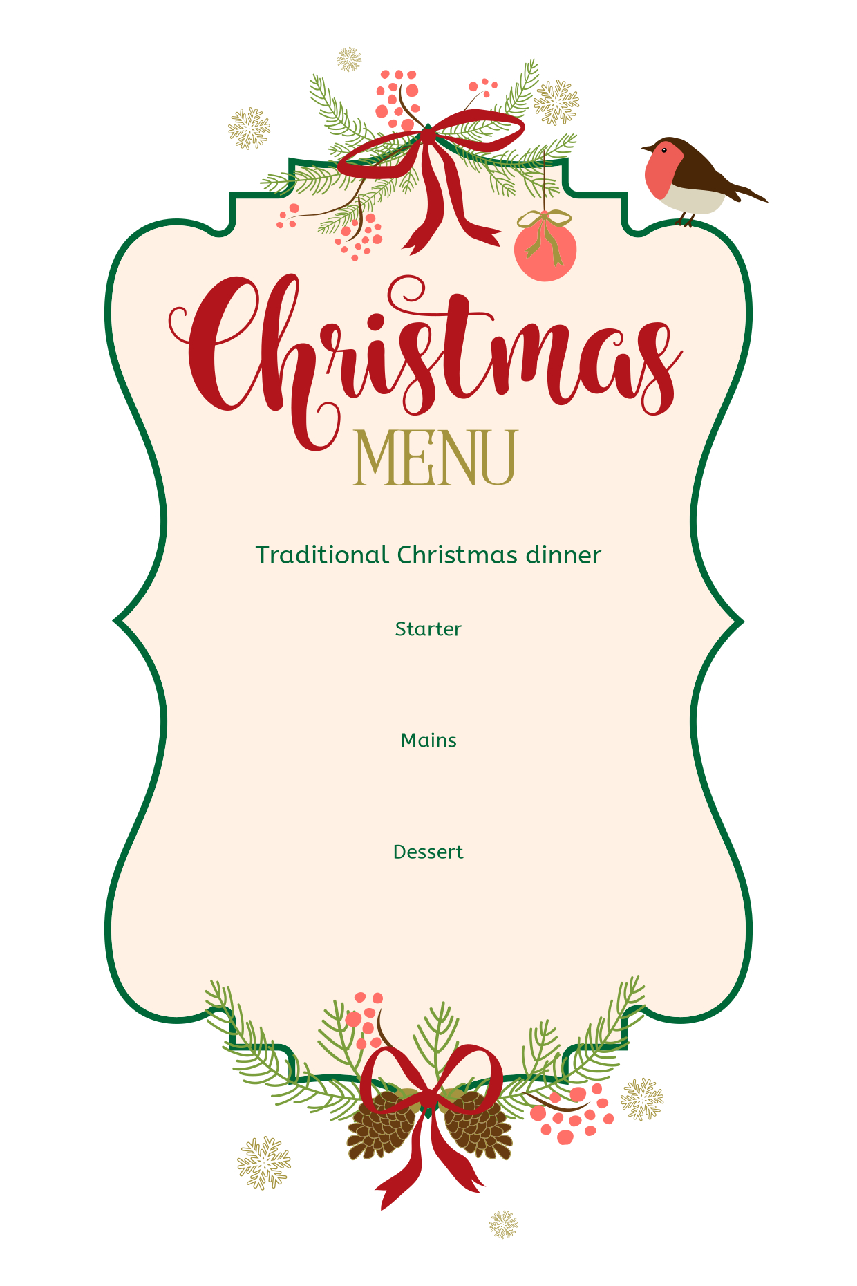 Christmas Menu With Curvy Frame Sign Template | Square Signs with Free Printable Christmas Menu Templates