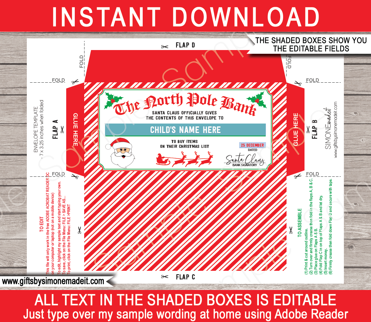 Christmas Money Envelope (From Santa) - Red &amp;amp; Green intended for Printable Christmas Money Holders