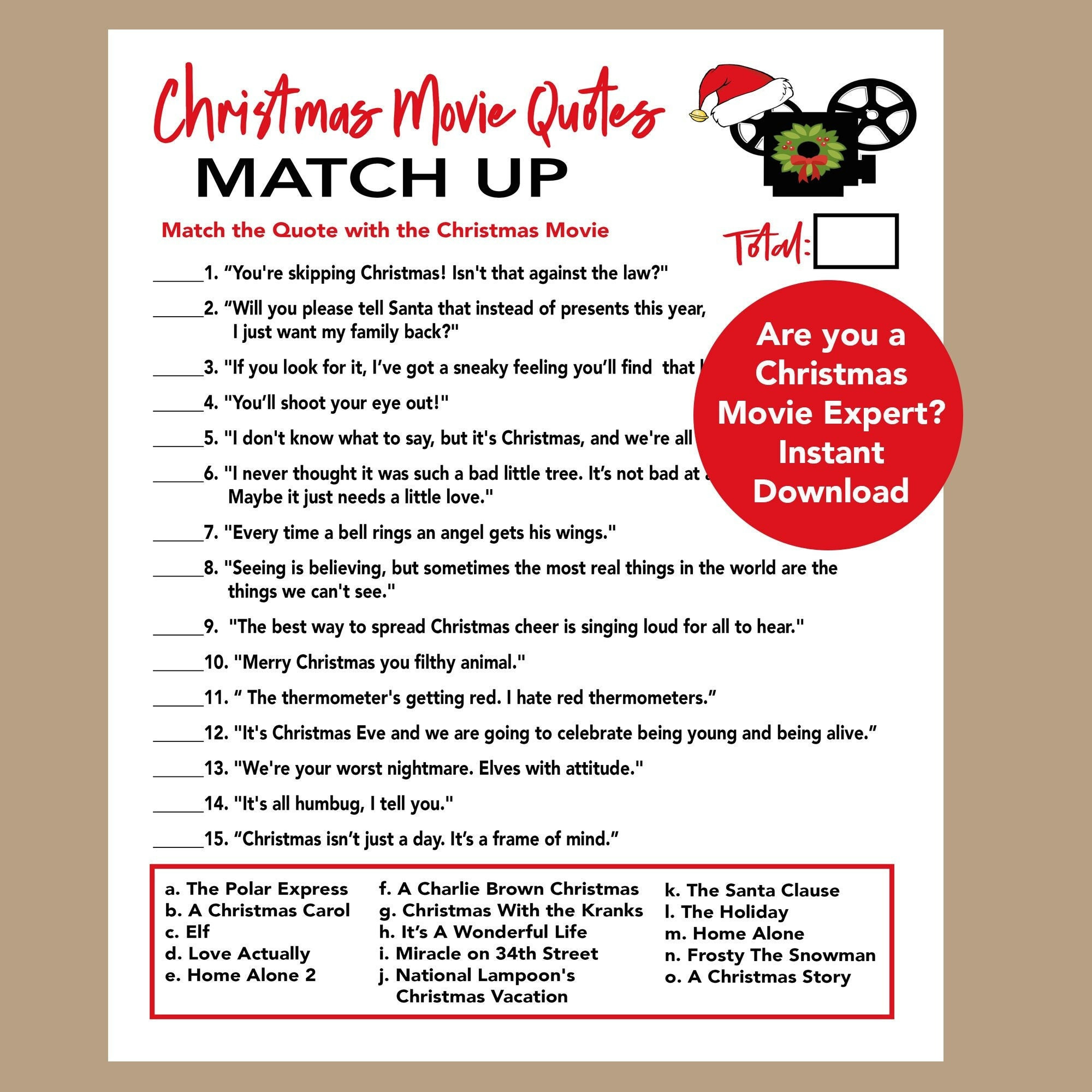 Christmas Movie Guess The Movie Scene Quiz Christmas Movie regarding Guess the Christmas Movie Printable