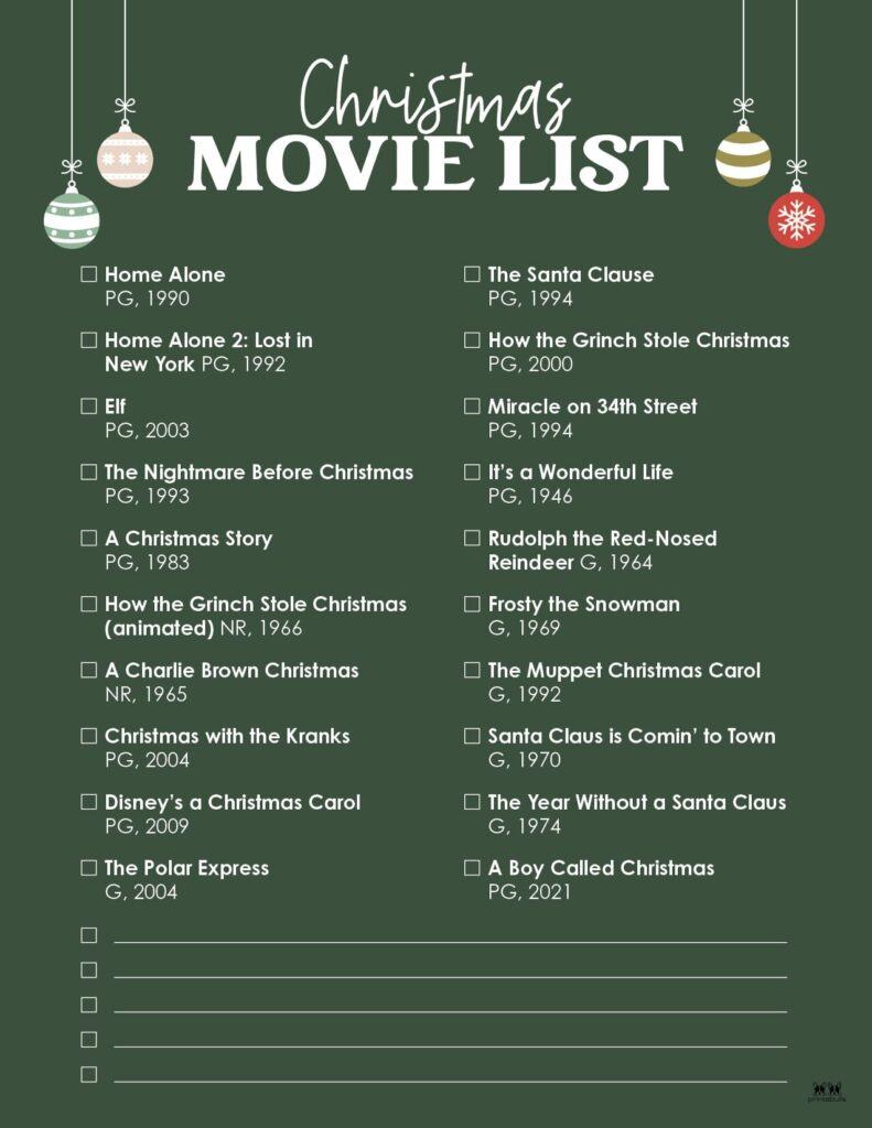 Christmas Movie Lists | Printabulls for Printable Christmas Movie Checklist