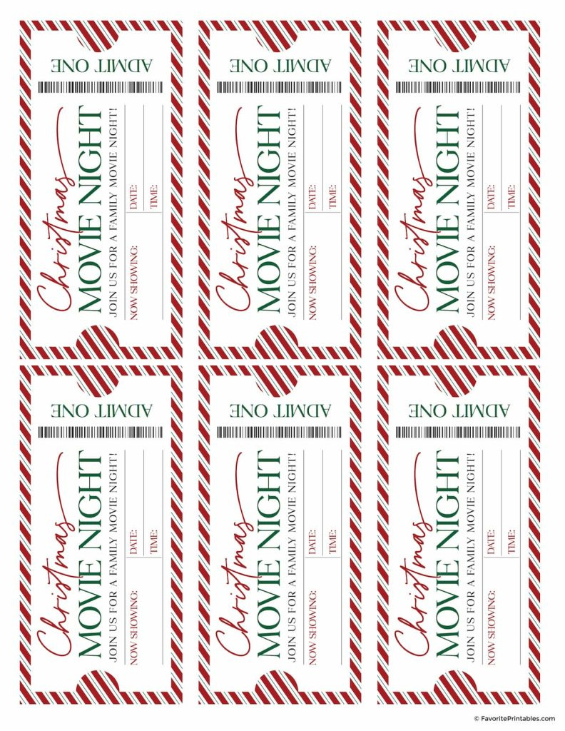 Christmas Movie Night Tickets And Checklist, Free Printable Set for Free Printable Christmas Movie Ticket