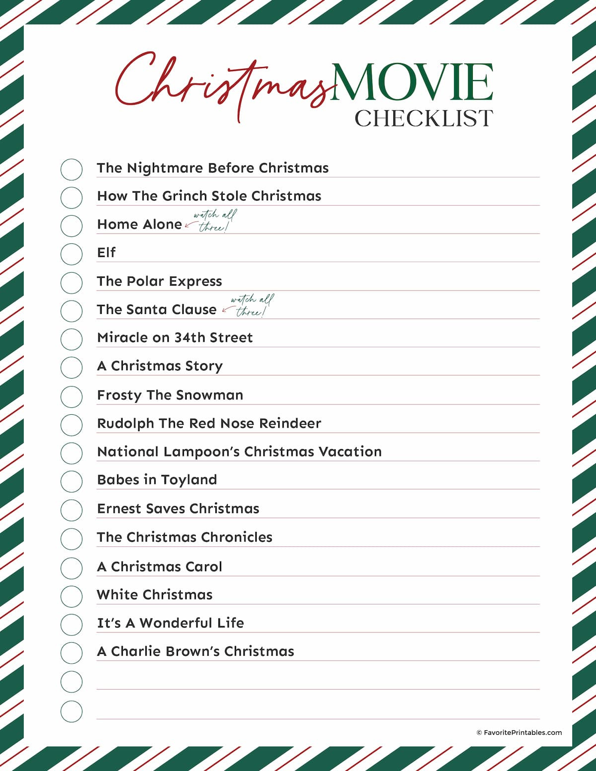 Christmas Movie Night Tickets And Checklist, Free Printable Set pertaining to Printable Christmas Movie Checklist