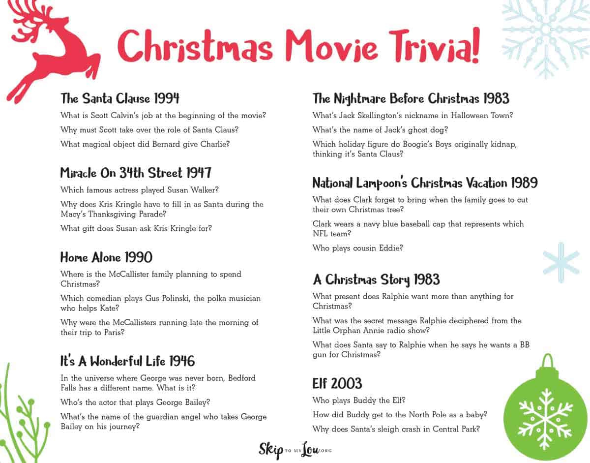 Christmas Movie Trivia Game | Skip To My Lou for Free Printable Christmas Movie Trivia Questions and Answers