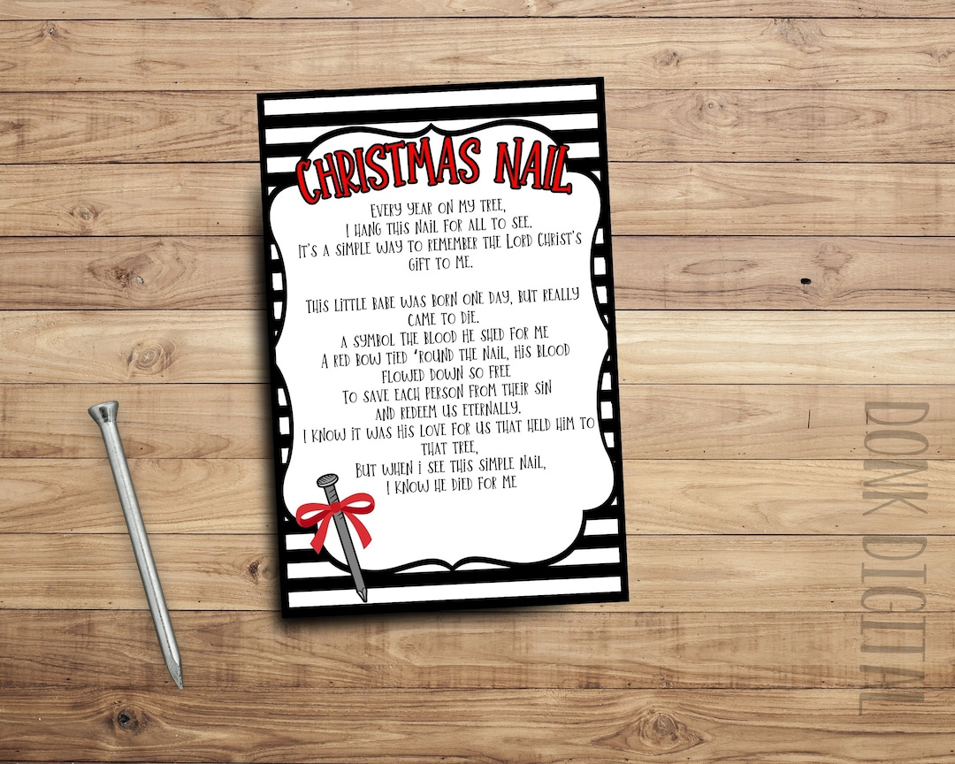 Christmas Nail Poem Printable Tags: Sunday School Gift (Pdf) - Etsy for Free Printable Christmas Nail Poem