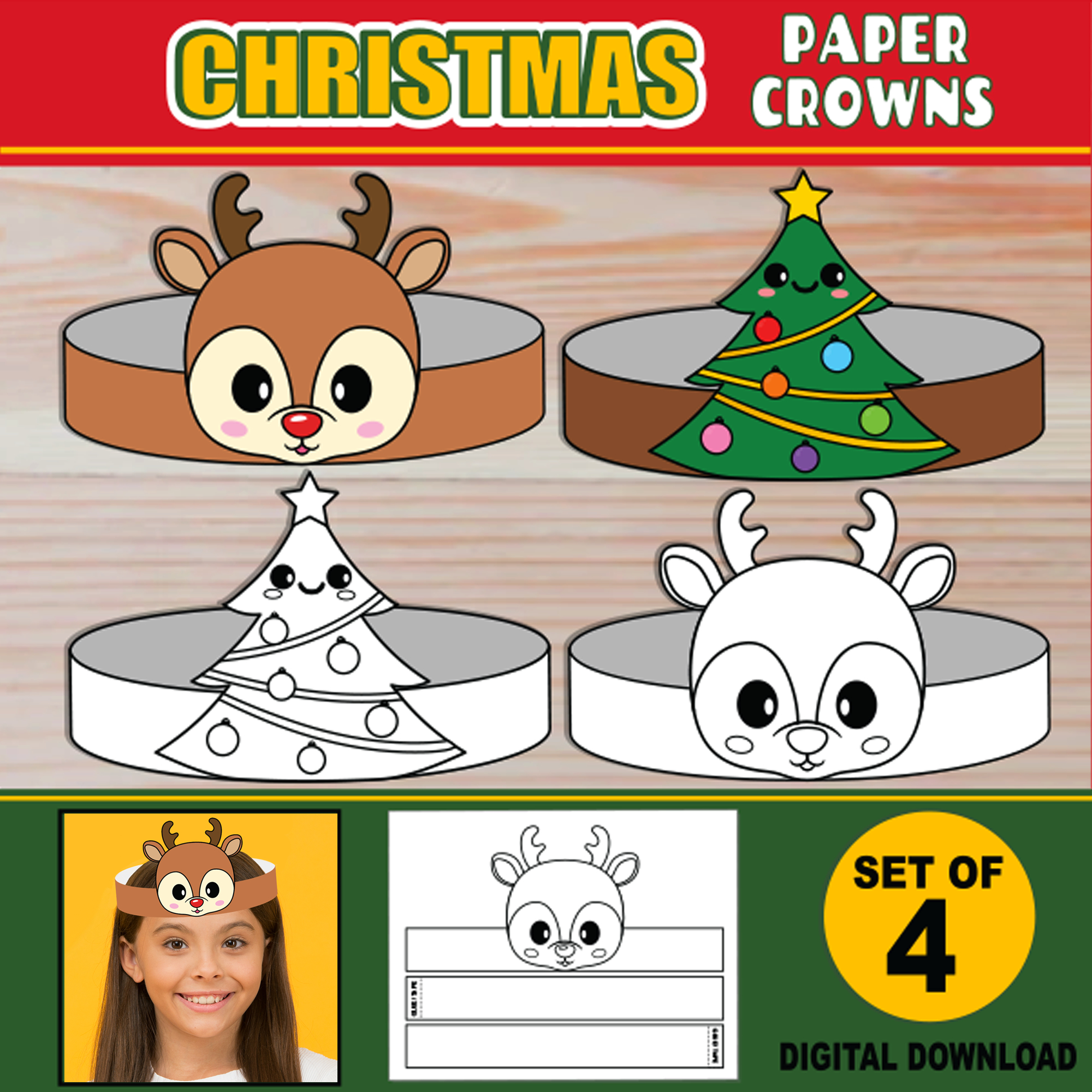 Christmas Paper Crowns For Kids | Printable Paper Hat Headbands with Printable Christmas Headband Craft