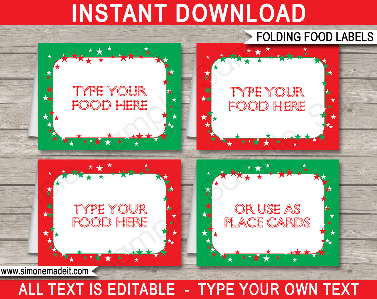 Christmas Party Food Labels Template - Red &amp;amp; Green with Free Printable Place Card Christmas Dinner