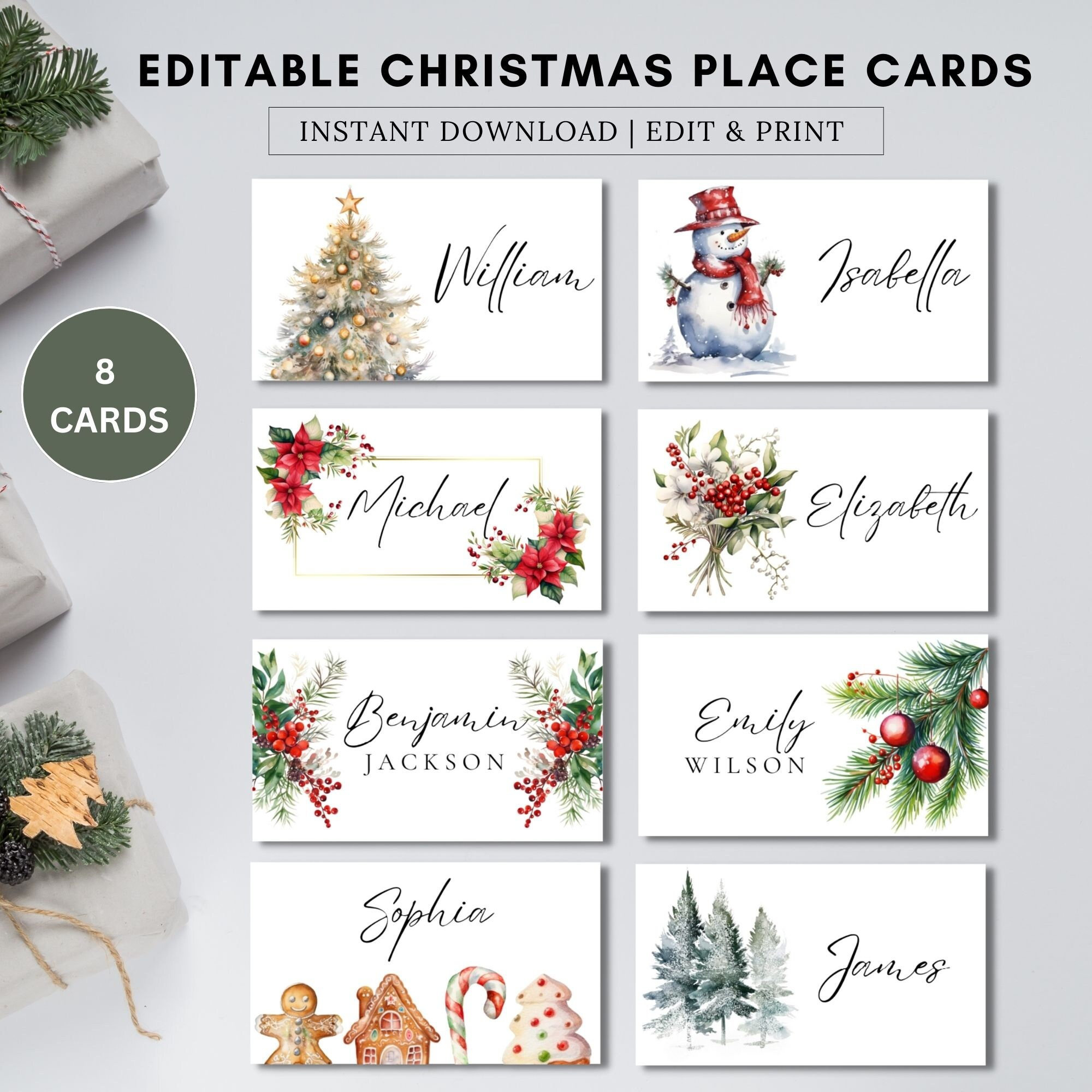 Christmas Party Placecards,Christmas Tree Place Cards Template regarding Printable Christmas Name Place Card