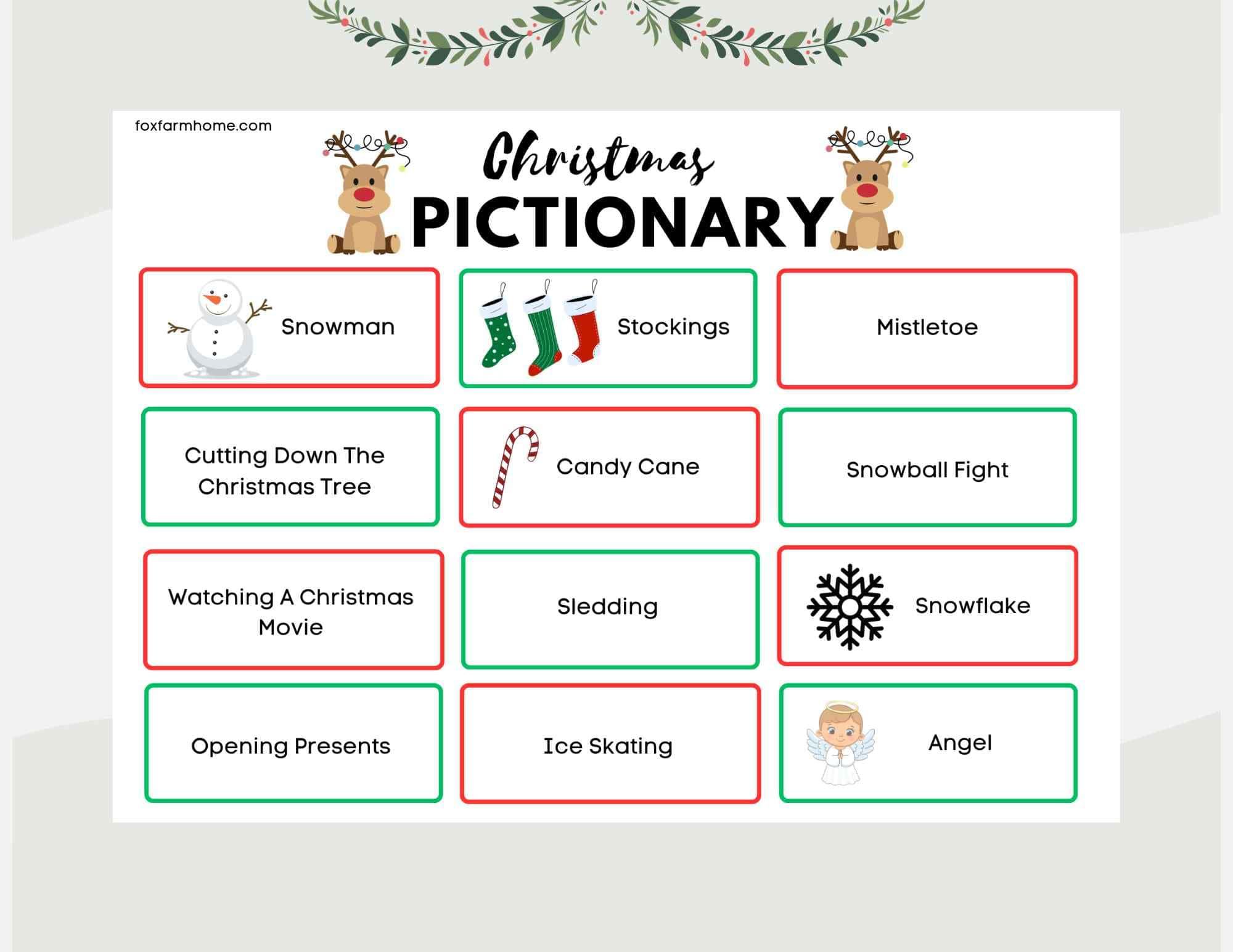 Christmas Pictionary Game For Families-Free Printable - Fox Farm Home pertaining to Free Christmas Pictionary Printable