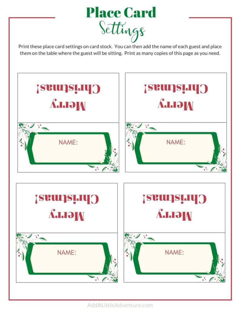 Christmas Place Cards Printables - Diy Templates in Free Printable Christmas Dinner Place Card