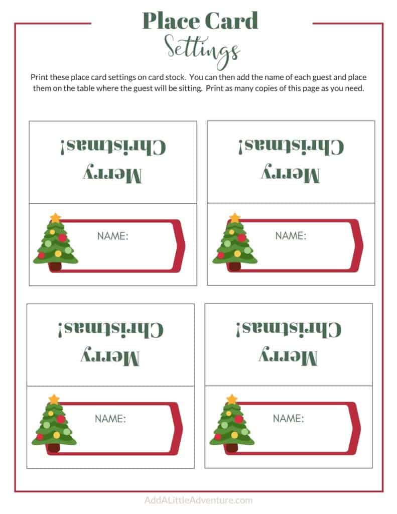 Christmas Place Cards Printables - Diy Templates in Printable Christmas Name Place Card
