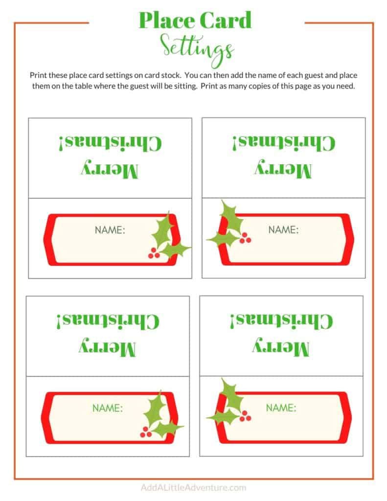 Christmas Place Cards Printables - Diy Templates within Editable Free Printable Christmas Place Card Template