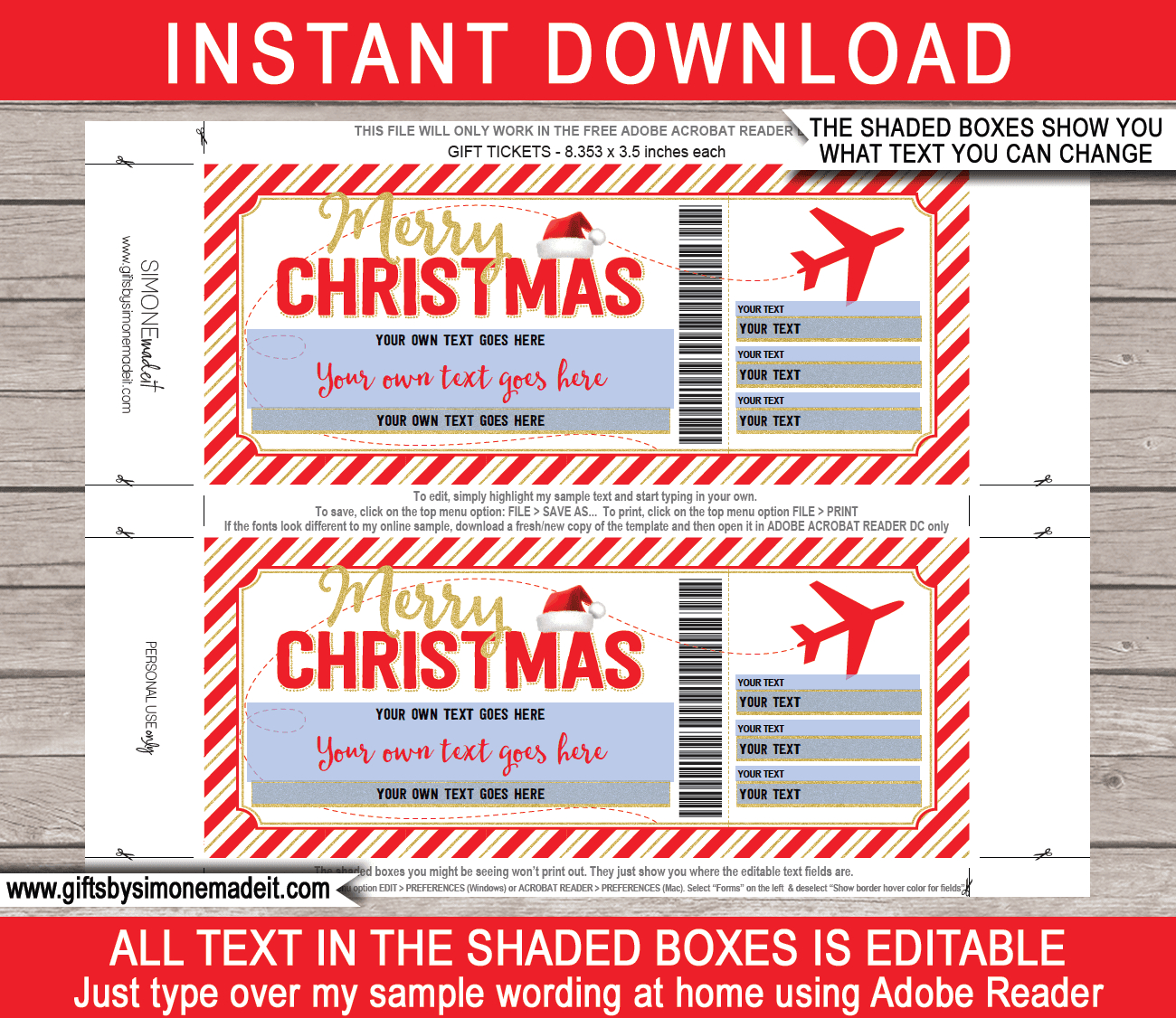 Christmas Plane Ticket Voucher Template - Red &amp;amp; Gold intended for Free Printable Christmas Boarding Pass Template
