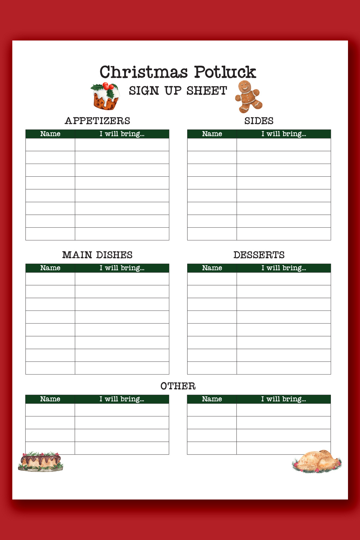 Christmas Potluck Sign Up Sheet Free Printable inside Free Printable Christmas Potluck Sign Up Sheet Template Word