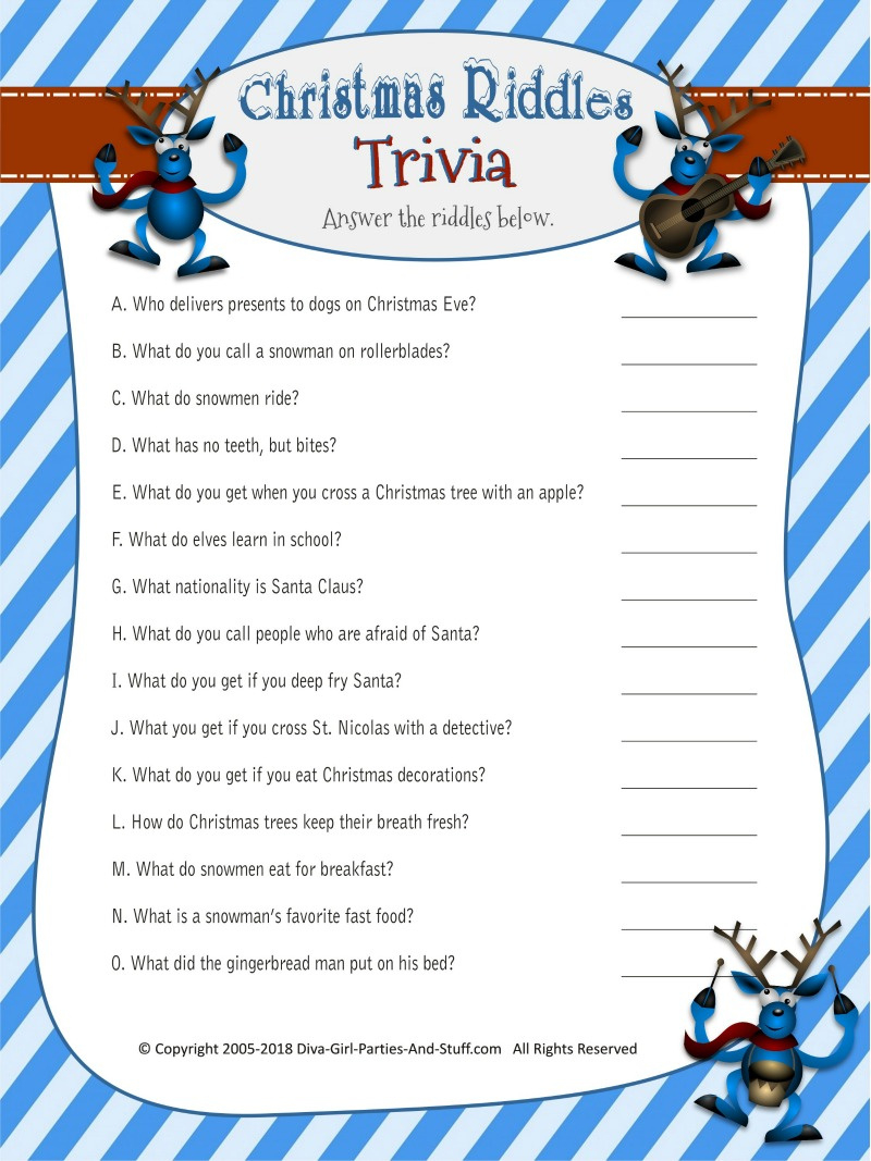 Christmas Riddles Trivia Game | 2 Printable Versions With Answers with Free Printable Christmas Brain Teasers With Answers