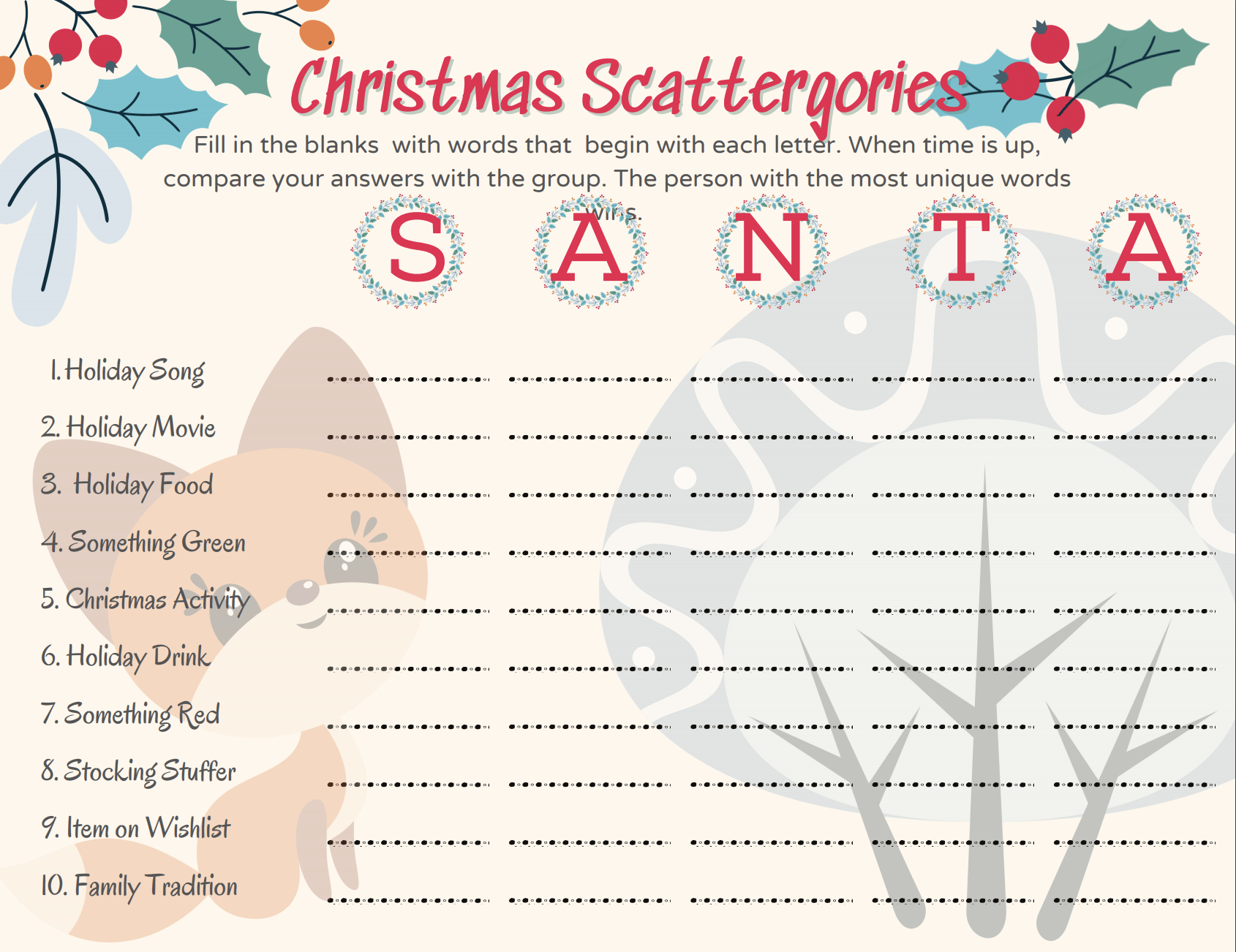 Christmas Scattergories Family Game - Free Printable throughout Free Printable Christmas Scattergories Game