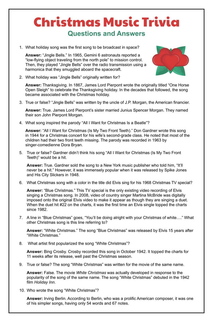 Christmas Song Trivia Game - 15 Free Pdf Printables | Printablee pertaining to Christmas Songs Trivia Questions And Answers Printable