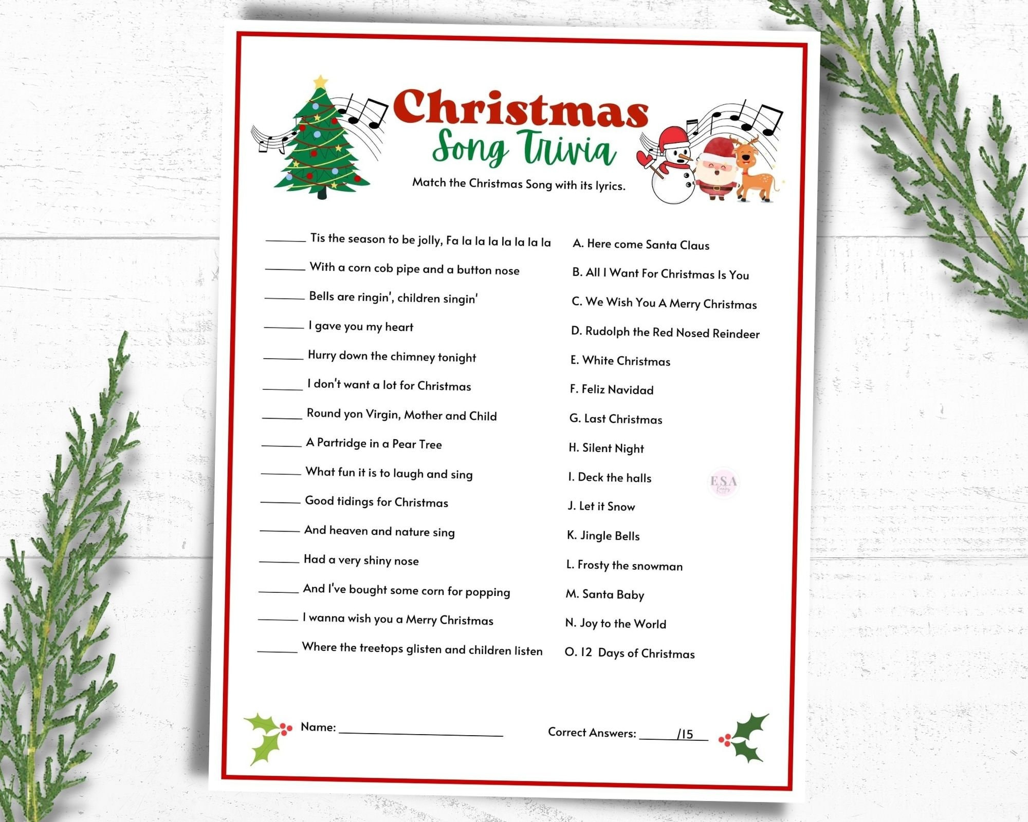 Christmas Song Trivia Game: Printable Holiday Party Activity (Pdf in Christmas Song Trivia With Answers Printable