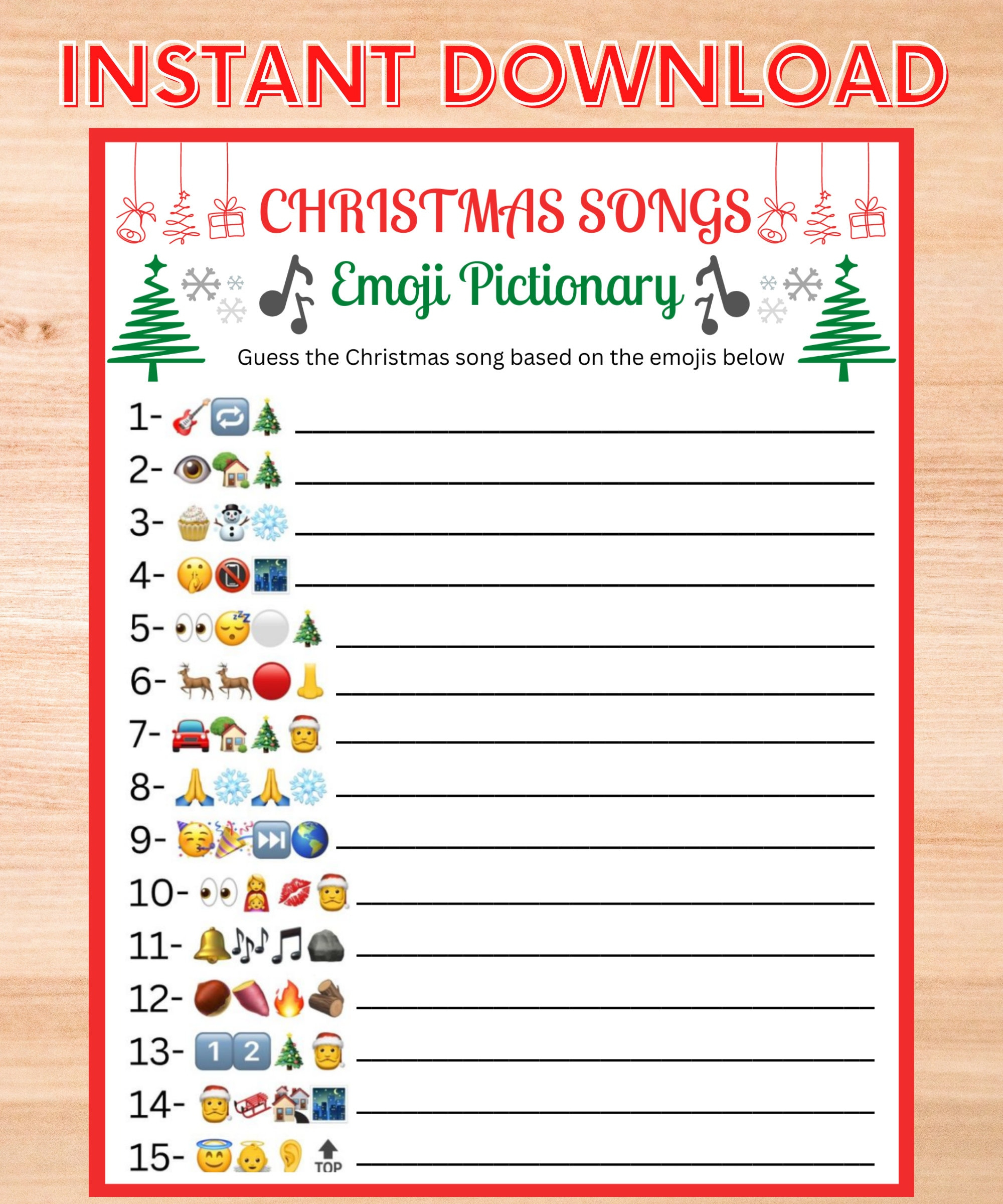 Christmas Songs Emoji Pictionary Game: Printable Holiday Fun with Christmas Songs Emoji Pictionary Quiz Printable