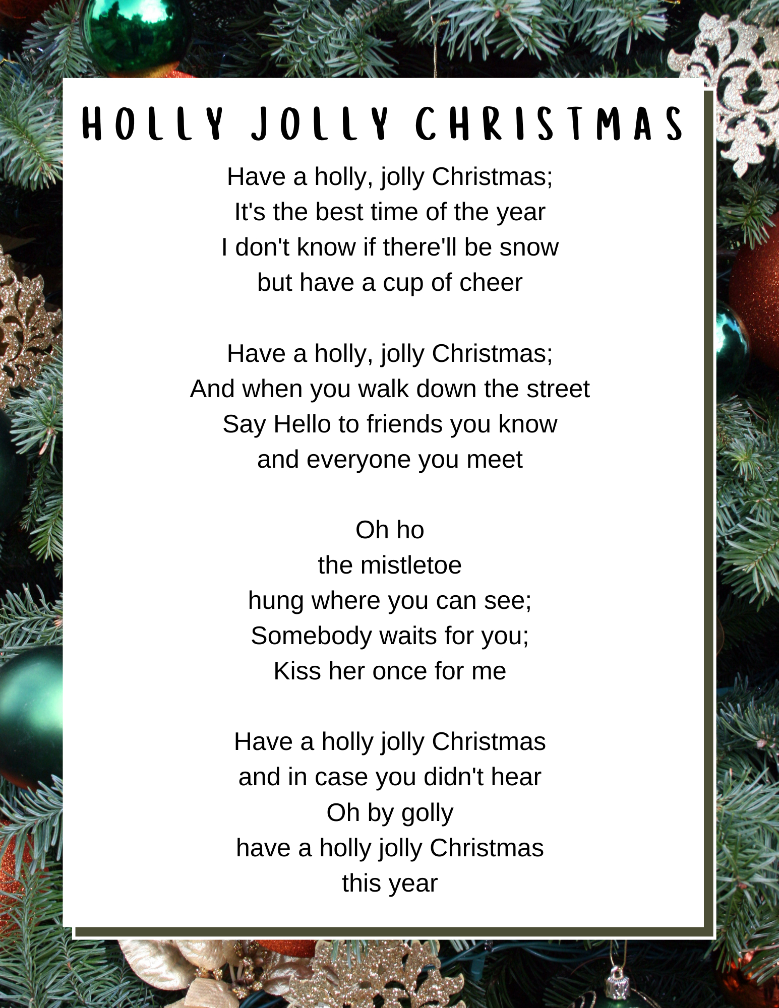 Christmas Songs Lyrics - Lyrics To Popular Christmas Carols for Free Printable Christmas Songs With Lyrics