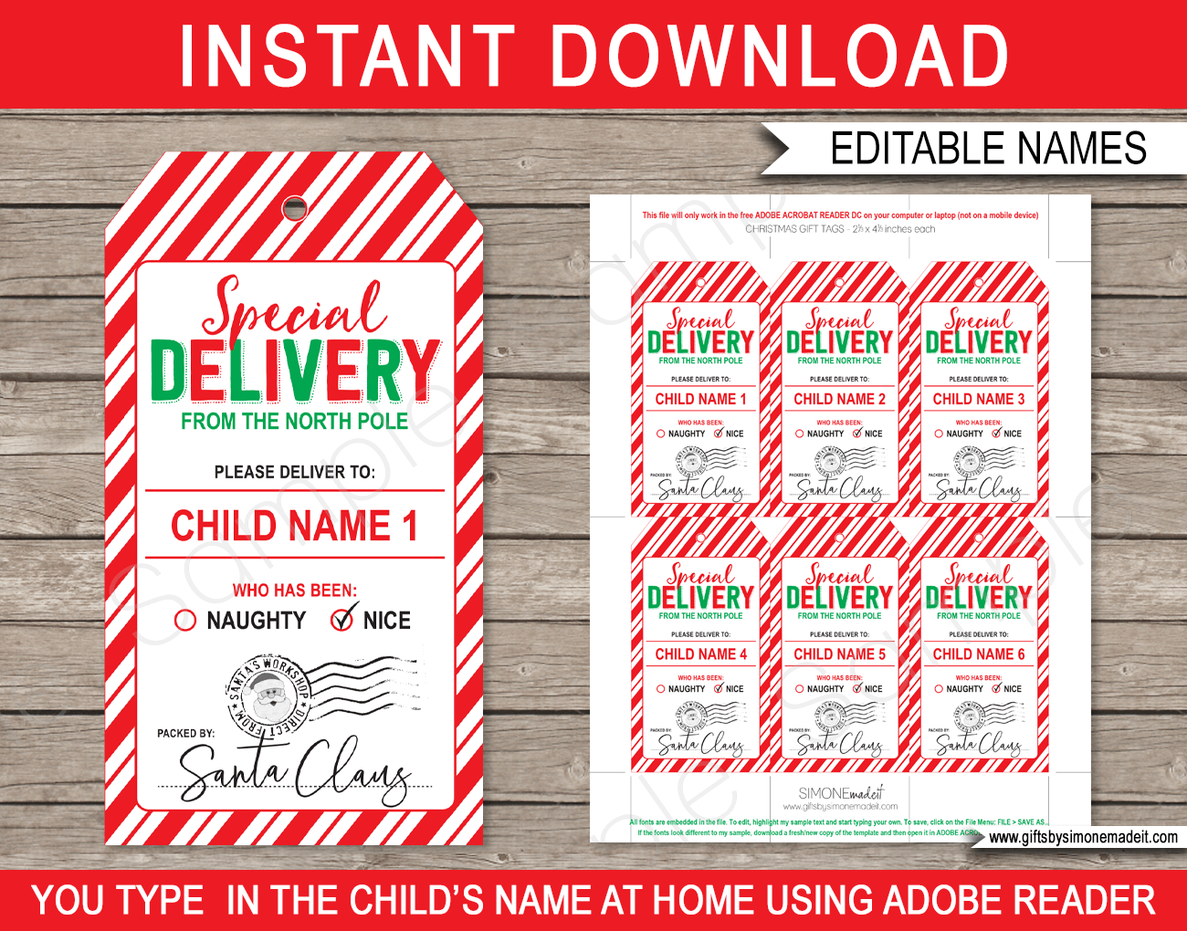 Christmas Special Delivery Gift Tags - Red &amp;amp; Green throughout Editable Christmas Tags Printable