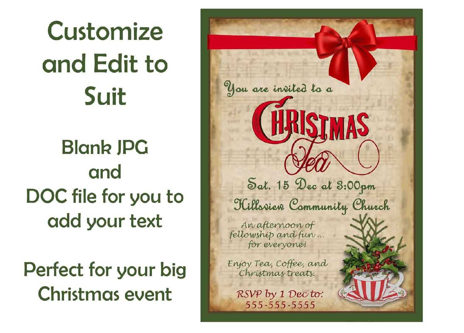 Christmas Tea Invitation Printable Download Holiday Party inside Free Printable Christmas Tea Party Invitations