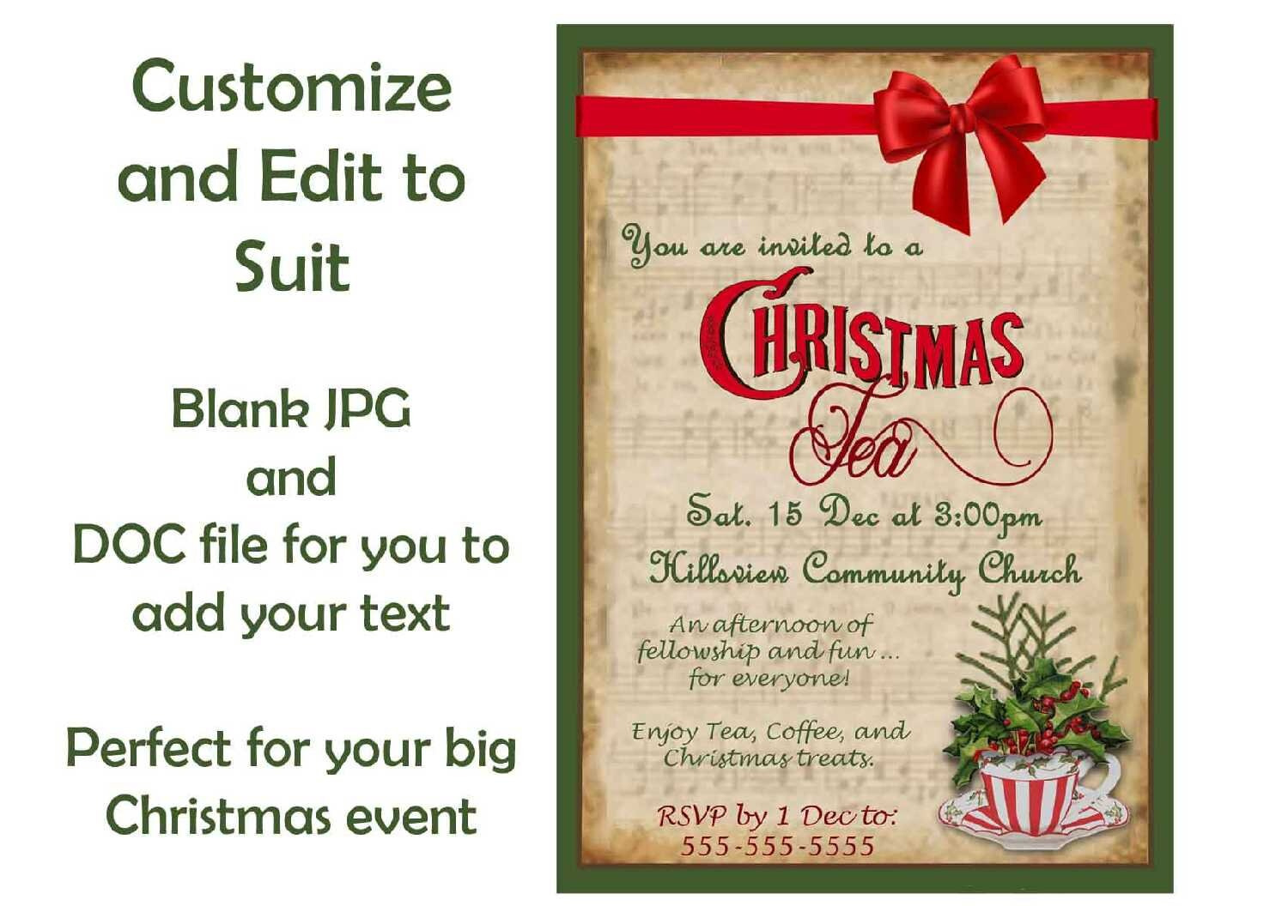 Christmas Tea Invitation Printable Download Holiday Party pertaining to Free Printable Christmas Tea Party Invitation
