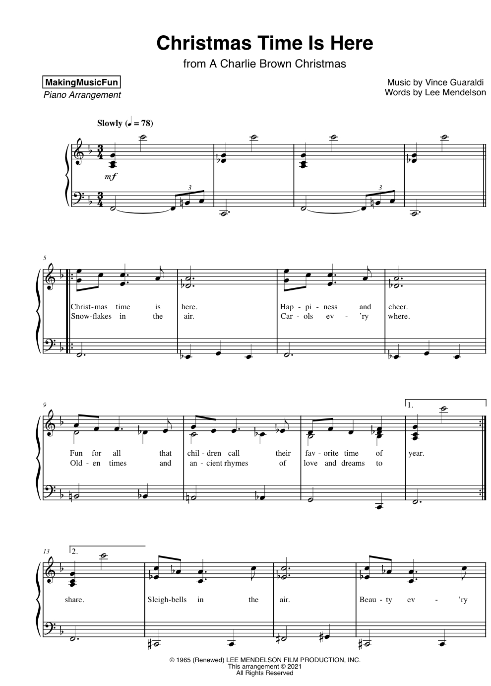 Christmas Time Is Here (Charlie Brown) | Easy Piano Sheet Music inside Free Printable Christmas Sheet Music For Piano Beginners