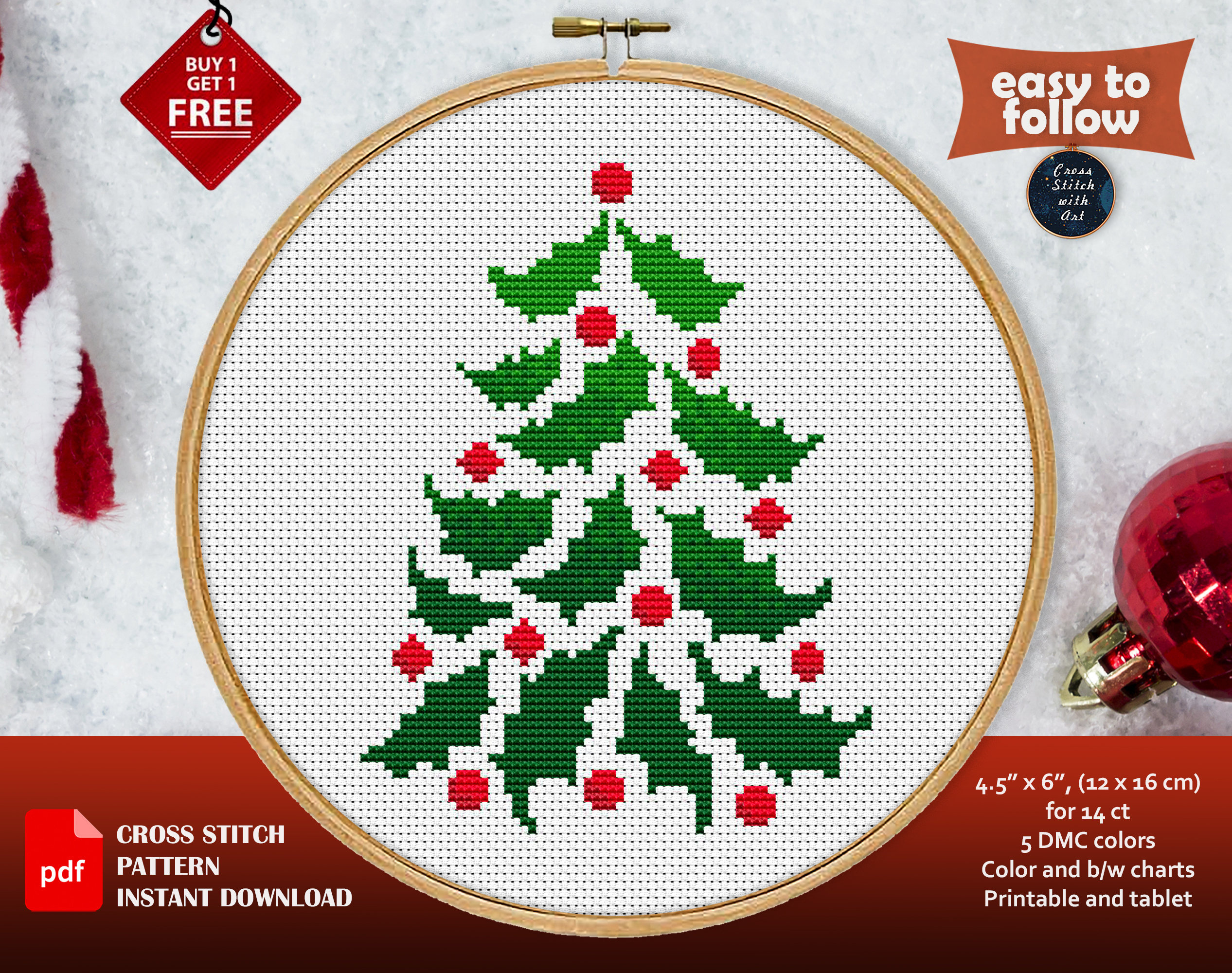 Christmas Tree Cross Stitch Pattern. Xmas Cross Stitch Pdf for Printable Christmas Cross Stitch Patterns