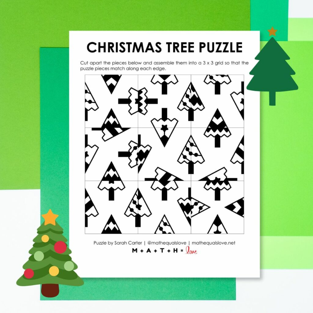 Christmas Tree Square Edge Matching Puzzle | Math = Love inside Christmas Tree Puzzle Printable