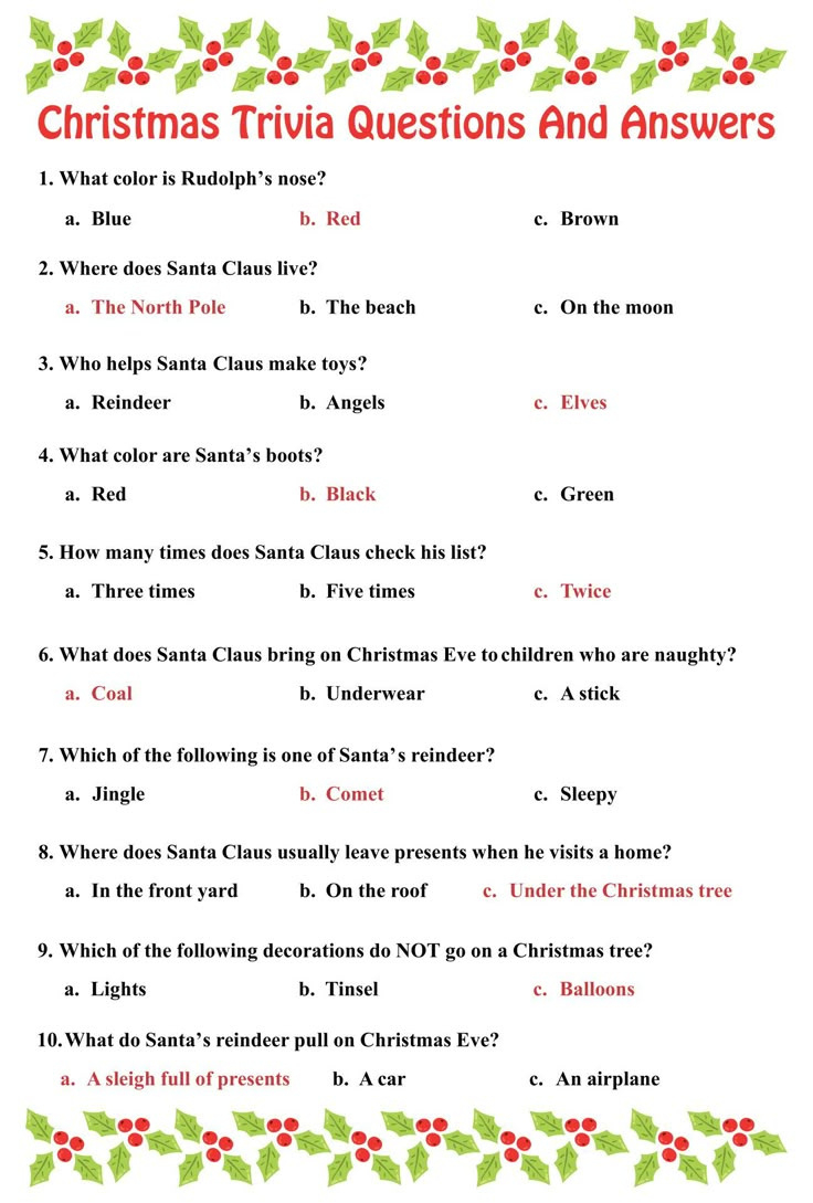 Christmas Trivia Questions - 15 Free Pdf Printables | Printablee inside Christmas Trivia Questions For Adults Printable