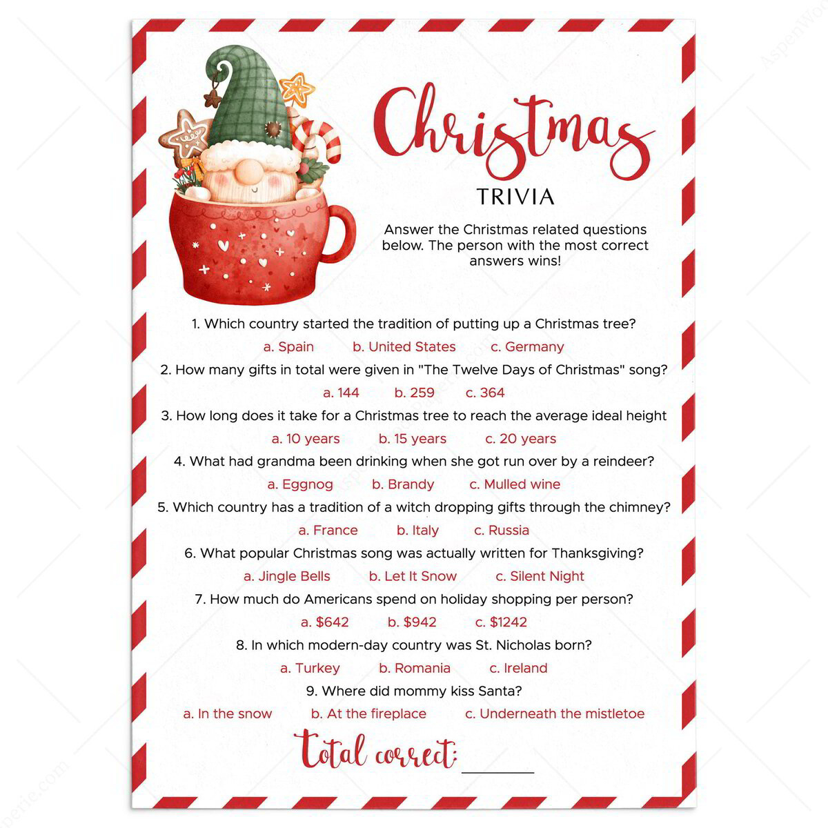Christmas Trivia Questions And Answers | Printable Game with Christmas Trivia Multiple Choice Printable