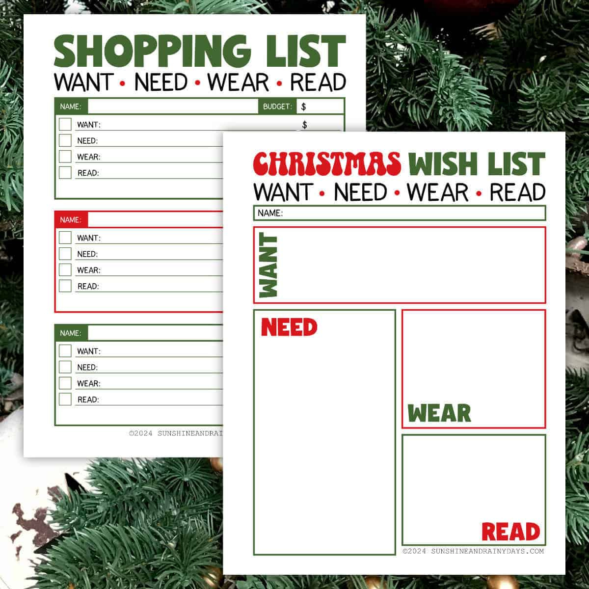 Christmas Want, Need, Wear, Read Shopping And Wish List - Sunshine intended for Christmas Want Need Wear Read Printable