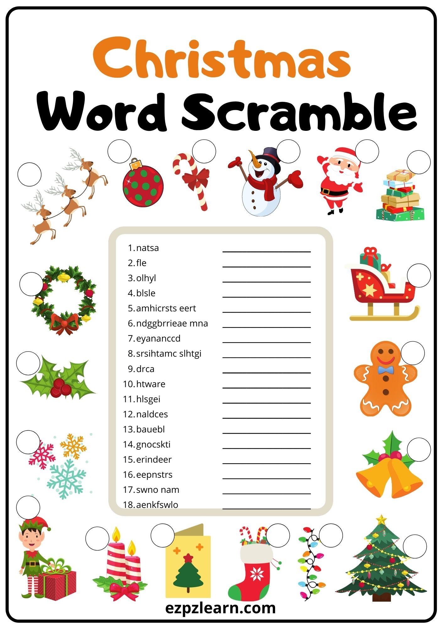 Christmas Word Scramble 2 - Ezpzlearn in Christmas Word Scramble Printable Free
