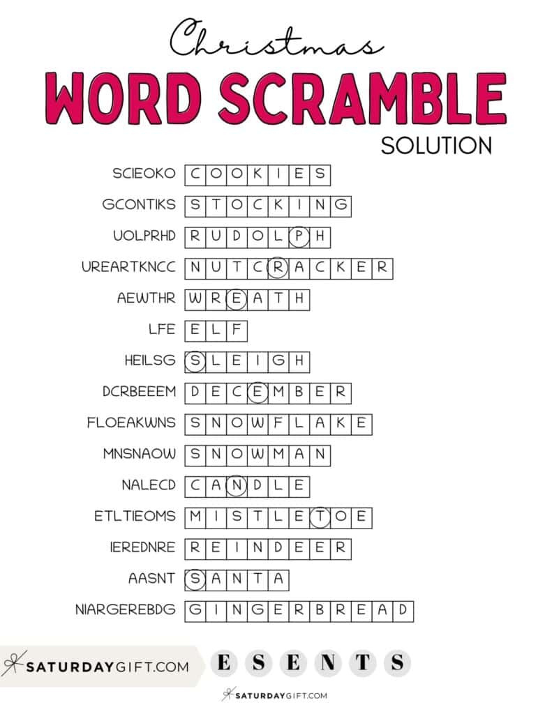 Christmas Word Scramble - Cute &amp;amp; Free Printable | Saturdaygift in Printable Christmas Puzzles For Adults with Answers